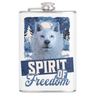 Arctic Wolf Spirit of Freedom Wildlife Design Hip Flask
