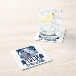 Arctic Wolf Spirit of Freedom Wildlife Design Square Paper Coaster