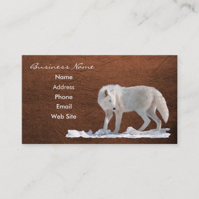 Arctic Wolf Wildlife Leather-effect Business Card (Front)