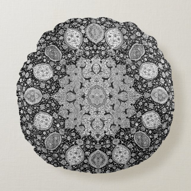 Ardabil Pattern in Grey Round Cushion (Front)