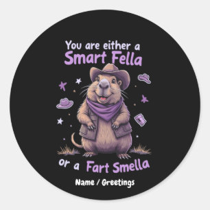 Are You a Smart Fella or a Fart Smella Funny  Classic Round Sticker