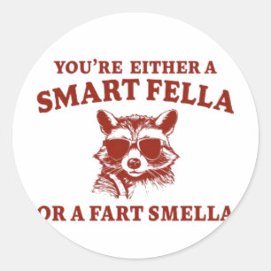 Are You A Smart Fella Or Fart Smella Retro Cartoon Classic Round Sticker