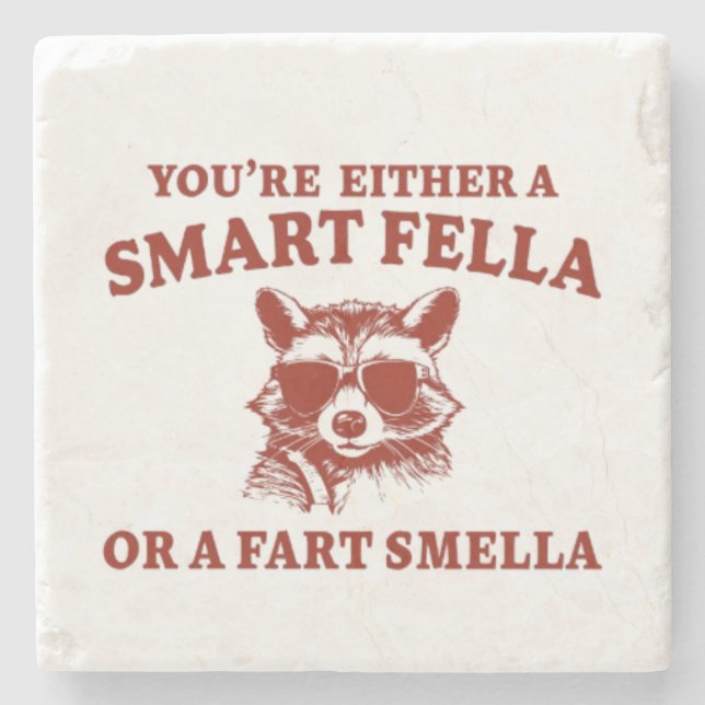 Are You A Smart Fella Or Fart Smella Retro Cartoon Stone Coaster (Front)