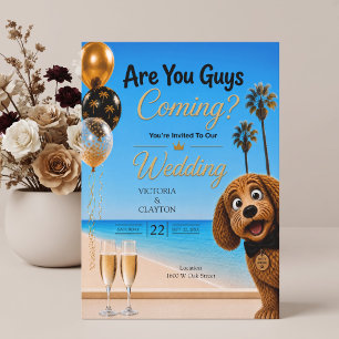 Are You Guys Coming? Beach Dog Wedding Invitation
