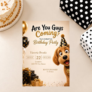 Are You Guys Coming? Funny Dog Birthday Party Invitation