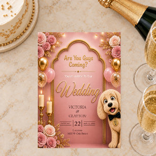 Are You Guys Coming? Funny Dog Blush Pink Wedding Invitation