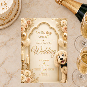 Are You Guys Coming? Funny Dog Cream Wedding Invitation
