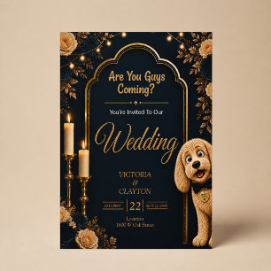 Are You Guys Coming? Funny Dog Navy Blue Wedding Invitation
