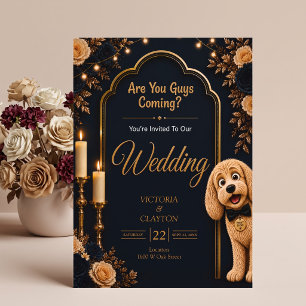 Are You Guys Coming? Funny Dog Navy Blue Wedding Invitation
