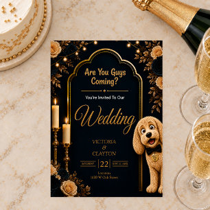 Are You Guys Coming? Funny Dog Navy Blue Wedding Invitation