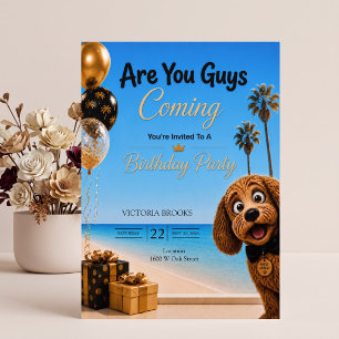 Are You Guys Coming? L.A. Beach Dog Birthday Party Invitation