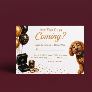 Are You Guys Coming? Luxury Black/Gold Dog RSVP Card