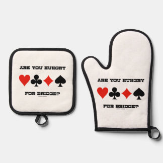 Are You Hungry For Bridge? Four Card Suits Oven Mitt & Pot Holder Set