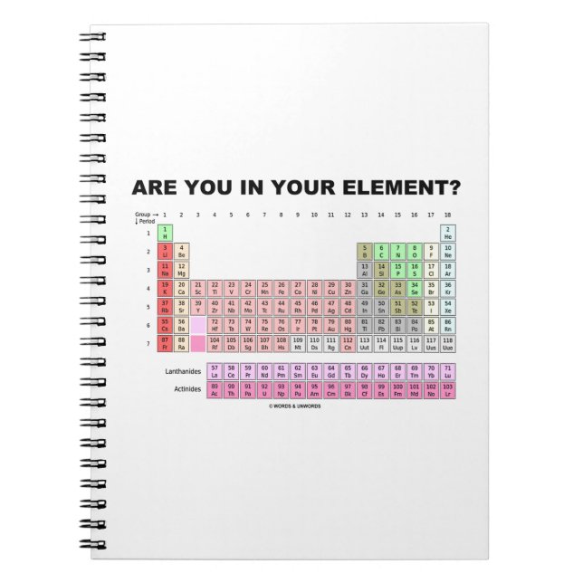 Are You In Your Element? Periodic Table Humour Notebook (Front)