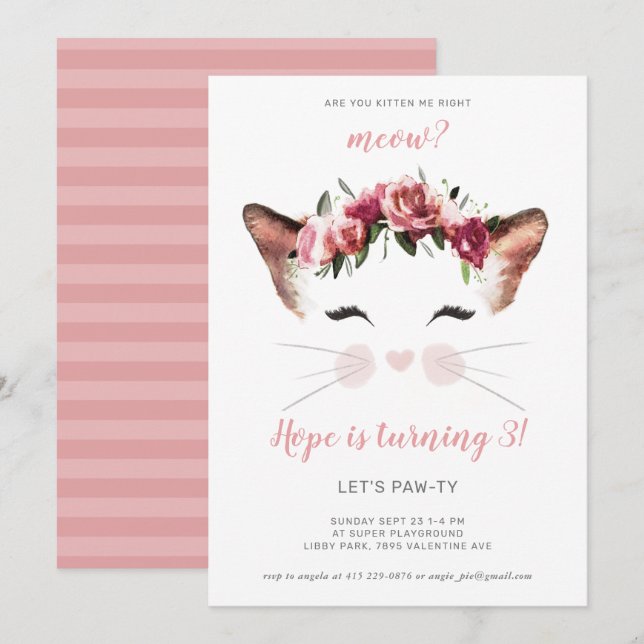 are you kitten me birthday invitation (Front/Back)