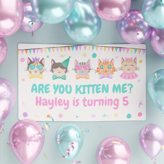 Are You Kitten Me? Kitty Cat Girls Birthday  Banner