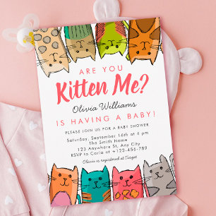 Are You Kitten Me? Kitty Cats Neutral Baby Shower Invitation