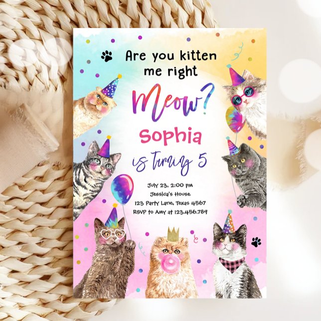 Are You Kitten Me Meow Cat Girl Birthday Invitation (Creator Uploaded)