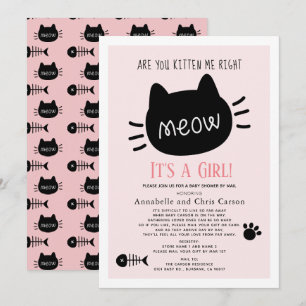 Are You Kitten Me Pink Girl Baby Shower by Mail Invitation