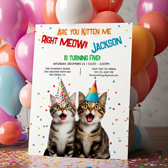 Are you Kitten me right Meow Birthday Party 2 Cats Invitation (Creator Uploaded)