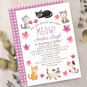 Are You Kitten Me Right Meow Girl Baby  Invitation
