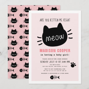 Are You Kitten Me Right Meow Pink Girl Baby Shower Invitation