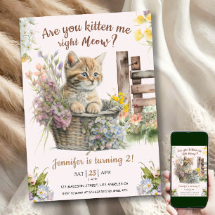 Are You Kitten Me Right Now Girl Cat 2nd Birthday  Invitation