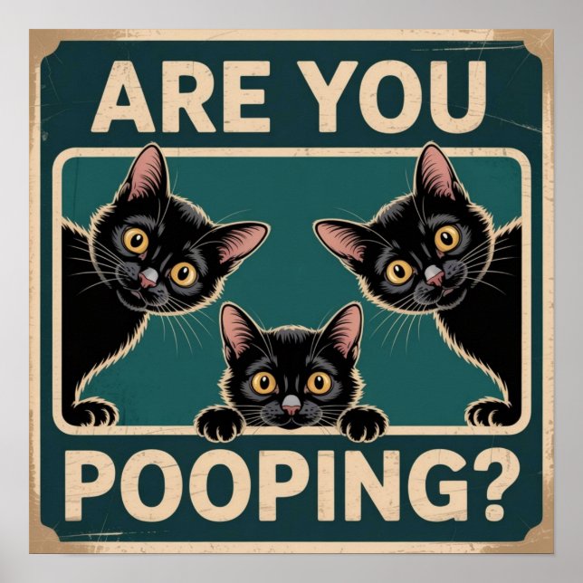 "Are You Pooping?" Funny Black Cats Poster (Front)