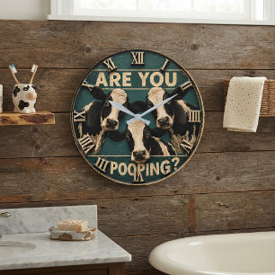Are You Pooping? Funny Cow Farmhouse Bathroom  Large Clock
