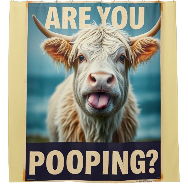 Are You Pooping? Funny Highland Cow, Cow Art Shower Curtain (Front)