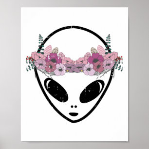 Area-51 Flower Crown Alien Head Easy Martian Hallo Poster