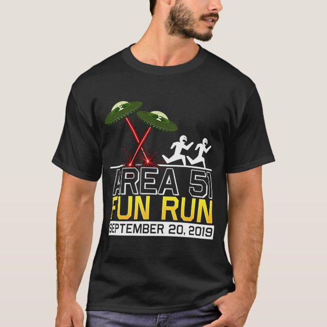 Area 51 Fun Run  Aliens in Flying Saucers & Runner T-Shirt (Front)