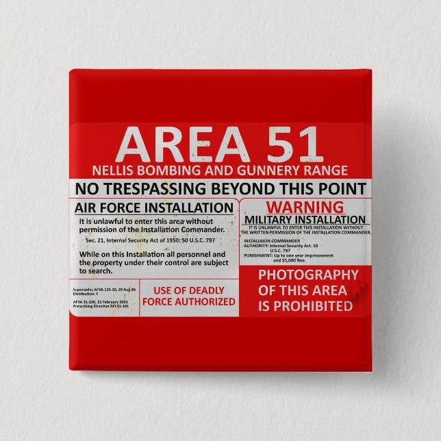 Area 51 Sign 15 Cm Square Badge (Front)