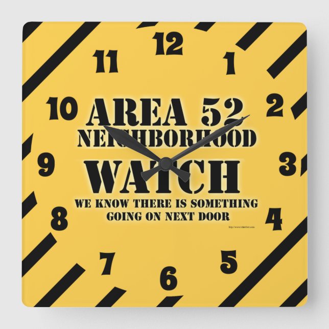 Area 52 Neighbourhood Watch Square Wall Clock (Front)