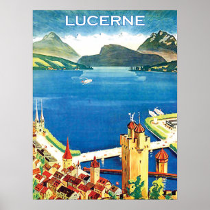 Areal view on Lucerne city and a lake, Switzerland Poster
