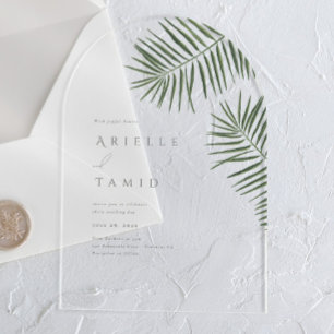 Areca Modern Watercolor Palm Wedding Acrylic Invitations