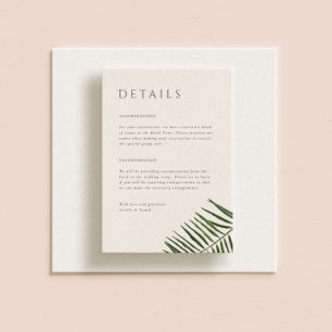 Areca Modern Watercolor Palm Wedding Enclosure Card