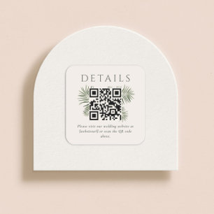 Areca Modern Watercolor Palm Wedding QR Code Square Sticker