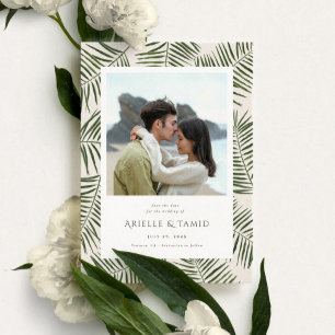 Areca Modern Watercolor Palm Wedding Save The Date