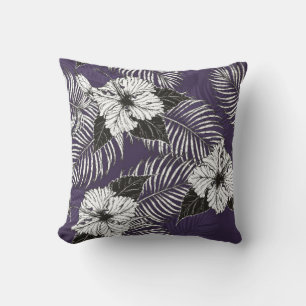 Areca palm and Hibiscus sketch by hand drawing. Pl Cushion