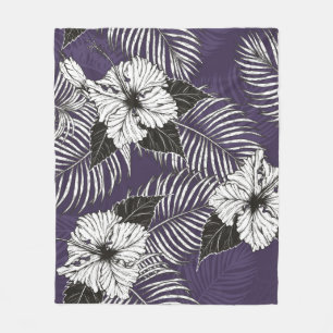Areca palm and Hibiscus sketch by hand drawing. Pl Fleece Blanket
