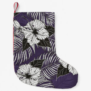 Areca palm and Hibiscus sketch by hand drawing. Pl Small Christmas Stocking