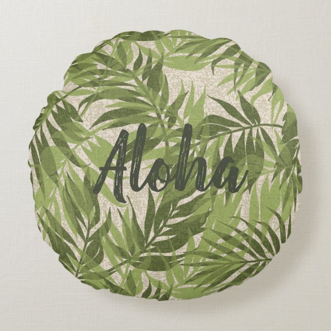 Areca Palms Hawaiian Tropical Vintage Aloha Round Cushion (Front)
