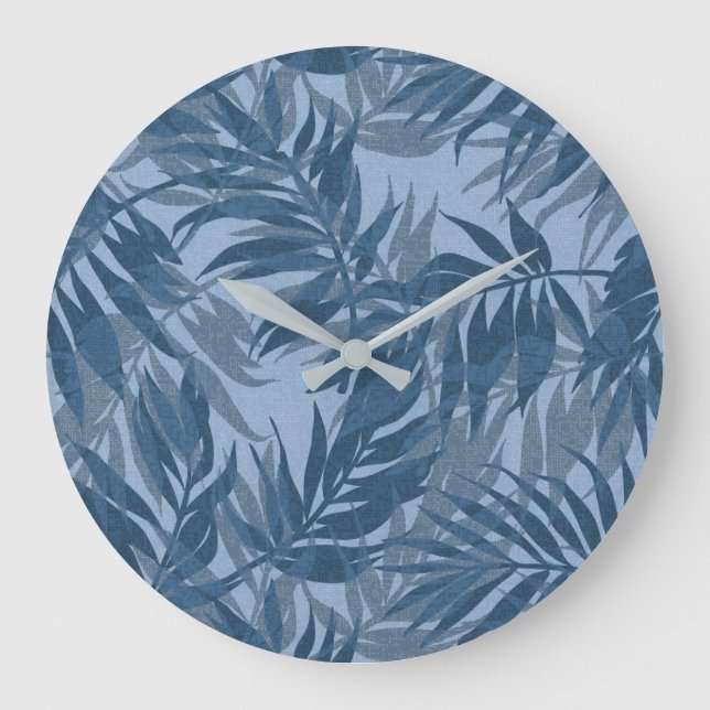 Areca Palms Hawaiian Tropical Vintage Indigo Large Clock (Front)