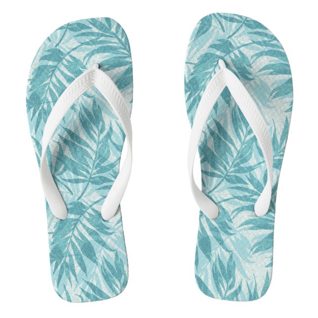 Areca Palms Hawaiian Tropical Vintage Teal Flip Flops (Footbed)