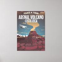 Arenal Volcano Costa Rica vintage cartoon poster