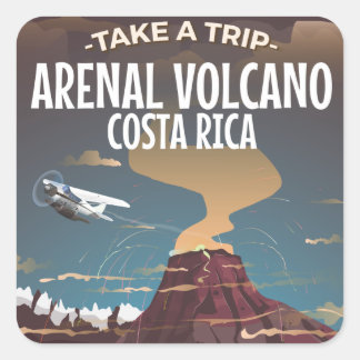 Arenal Volcano Costa Rica vintage cartoon poster Square Sticker