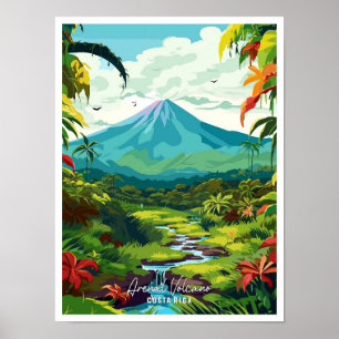 Arenal Volcano Costa Rica Vintage Travel Poster
