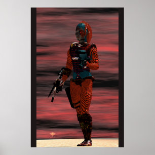 ARES CYBORG IN DESERT SUNSET Science Fiction Scifi Poster