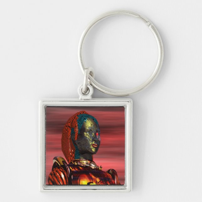 ARES - CYBORG PORTRAIT IN SUNSET / Science Fiction Key Ring (Front)